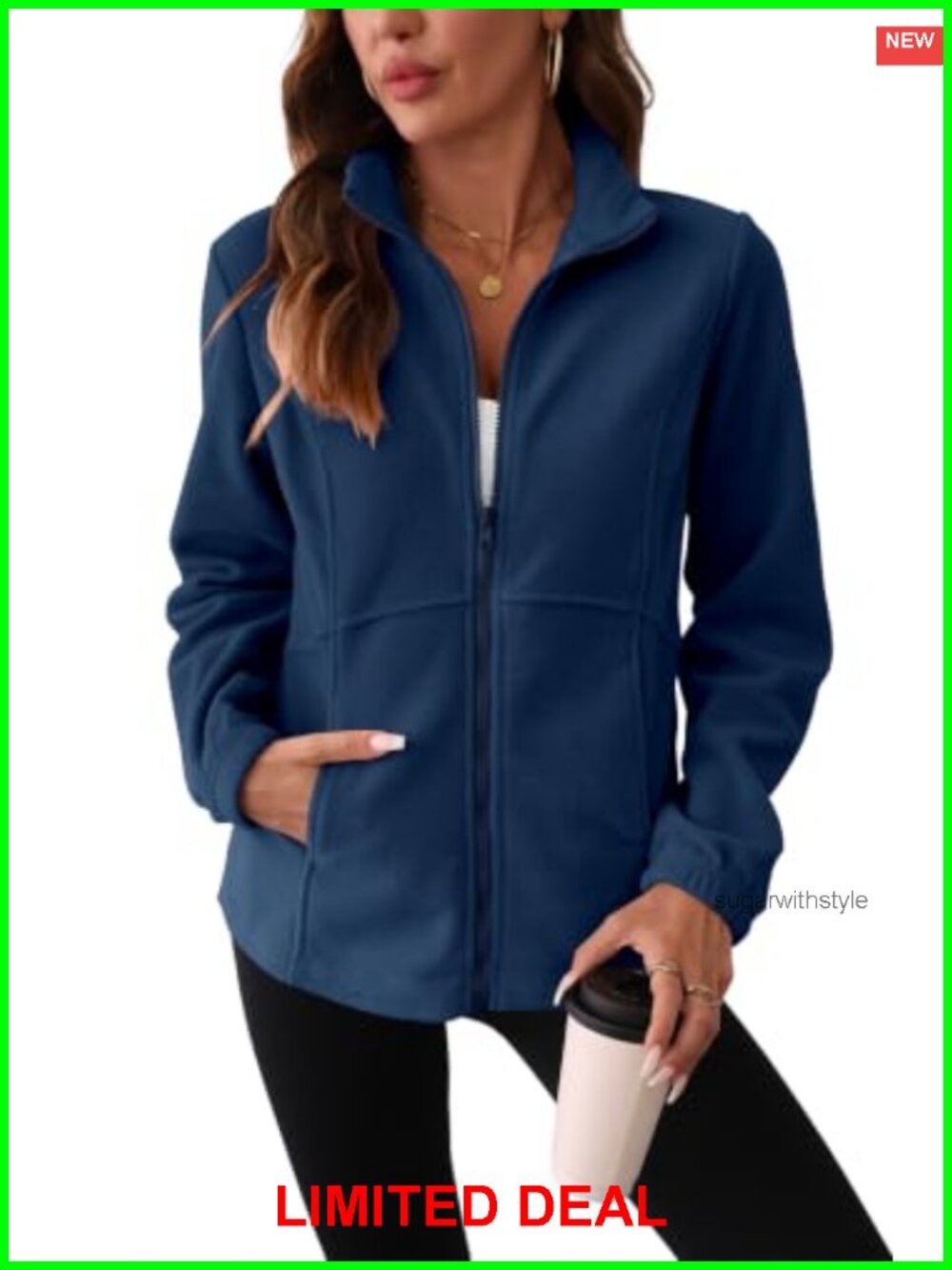 Fleece Jacket Women Full Zip Casual Stand Collar Winter Coat